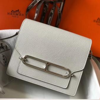 Hermes Mini Sac Roulis 18cm Bag in Evercolor Calfskin Pearl Grey