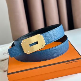 Hermes Neo Reversible Belt 32MM in Clemence Leather Blue