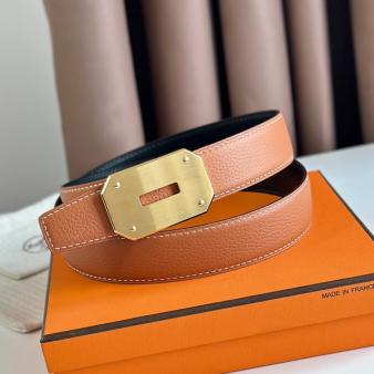 Hermes Neo Reversible Belt 32MM in Clemence Leather Gold