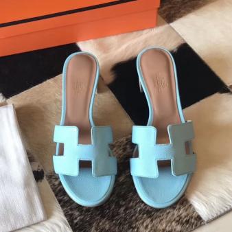 Hermes Oasis Sandals in Epsom Leather Blue Atoll