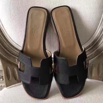 Hermes Oran Sandals Epsom Leather Black