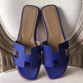 Hermes Oran Sandals Epsom Leather Blue