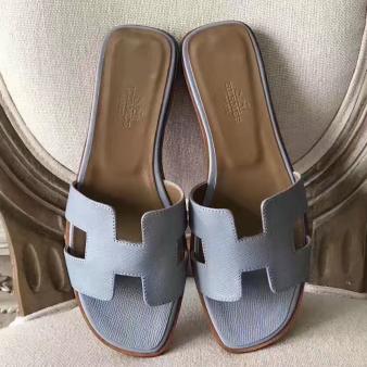 Hermes Oran Sandals Epsom Leather Blue Lin