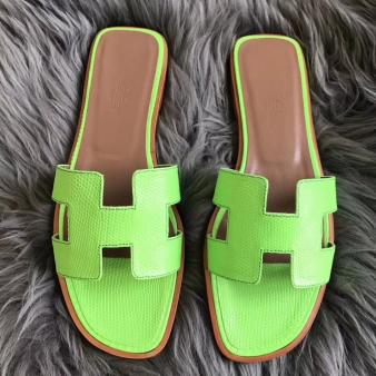 Hermes Oran Sandals Lizard Leather Apple Green