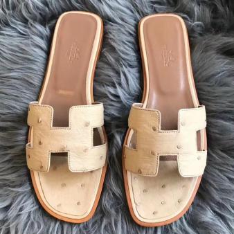 Hermes Oran Sandals Ostrich Leather Beige