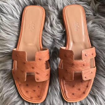 Hermes Oran Sandals Ostrich Leather Brown