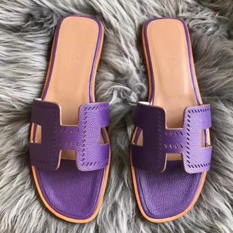 Hermes Oran Sandals Perforated Epsom Leather Purple