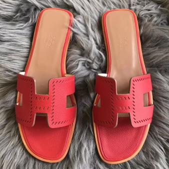 Hermes Oran Sandals Perforated Epsom Leather Red