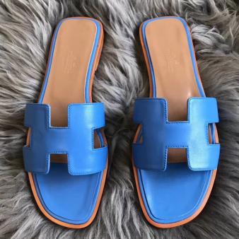 Hermes Oran Sandals Swift Leather Blue