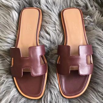 Hermes Oran Sandals Swift Leather Bordeaux