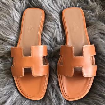 Hermes Oran Sandals Swift Leather Brown