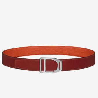 Hermes Orange Clemence 32 MM Strap Etrier Buckle Belt