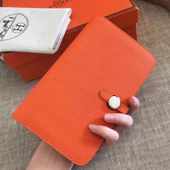 Hermes Orange Clemence Leather Dogon Duo Wallet