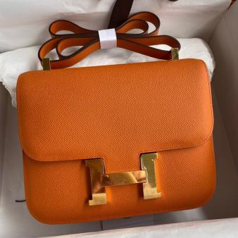 Hermes Orange Epsom Calfskin Constance 24 Handmade Bag