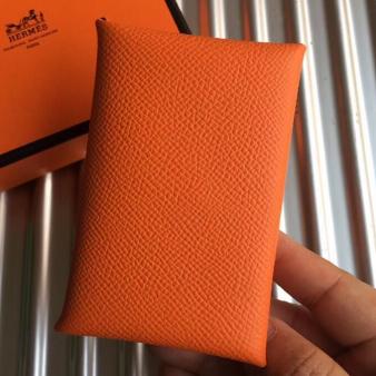 Hermes Orange Epsom Leather Calvi Card Holder