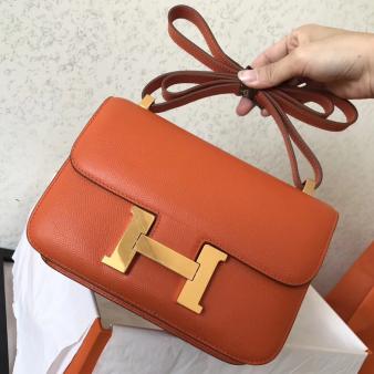 Hermes Orange Epsom Leather Constance 24 Handmade Bag