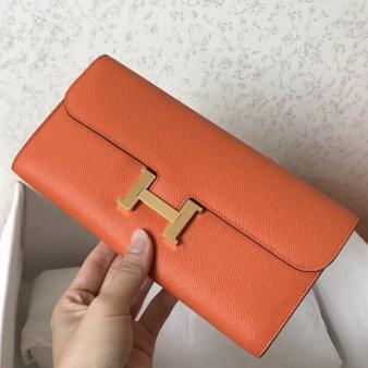 Hermes Orange Epsom Leather Constance Long Wallet