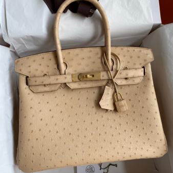 Hermes Ostrich Leather Chai Birkin 30 Retourne Handmade Bag