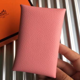 Hermes Pink Epsom Leather Calvi Card Holder