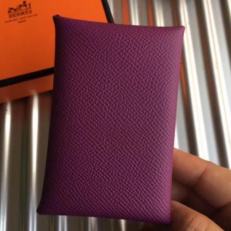 Hermes Purple Epsom Leather Calvi Card Holder