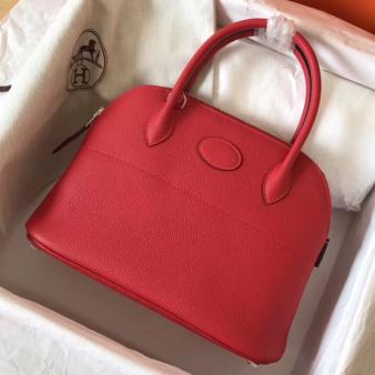 Hermes Red Clemence Leather Bolide 31 Handmade Bag