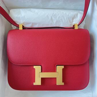 Hermes Red Epsom Calfskin Constance 1-24 Mirror Bag