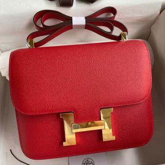 Hermes Red Epsom Calfskin Constance 24 Handmade Bag