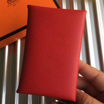 Hermes Red Epsom Leather Calvi Card Holder