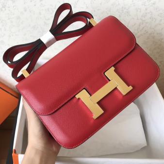 Hermes Red Epsom Leather Constance 24 Handmade Bag