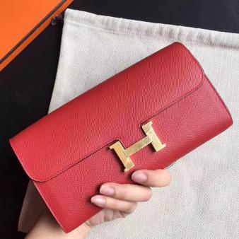 Hermes Red Epsom Leather Constance Long Wallet