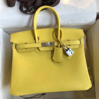 Hermes Retourne Birkin Bag 25 Handmade In Lime Swift Calfskin