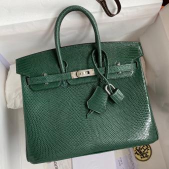 Hermes Retourne Birkin Bag 25 Handmade In Malachite Lizard Leather