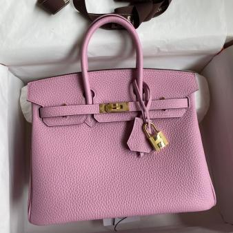 Hermes Retourne Birkin Bag 25 Handmade In Mauve Sylvestre Clemence Leather