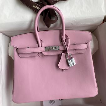 Hermes Retourne Birkin Bag 25 Handmade In Mauve Sylvestre Swift Calfskin