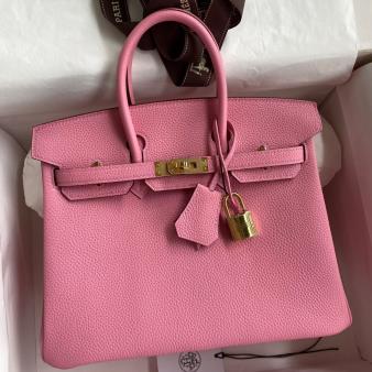 Hermes Retourne Birkin Bag 25 Handmade In Pink Clemence Leather