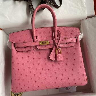 Hermes Retourne Birkin Bag 25 Handmade In Pink Ostrich Leather