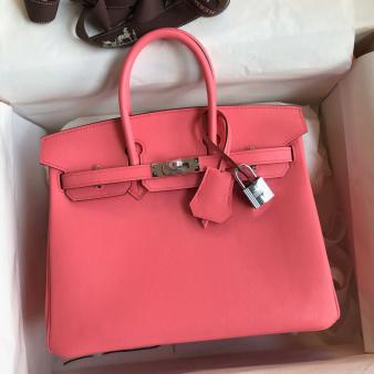 Hermes Retourne Birkin Bag 25 Handmade In Rose Lipstick Swift Calfskin