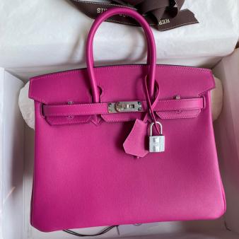 Hermes Retourne Birkin Bag 25 Handmade In Rose Purple Swift Calfskin