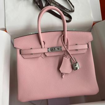 Hermes Retourne Birkin Bag 25 Handmade In Rose Sakura Epsom Calfskin