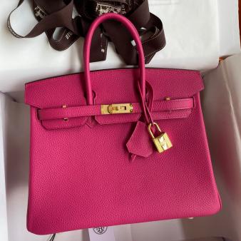 Hermes Retourne Birkin Bag 25 Handmade In Rose Tyrien Clemence Leather