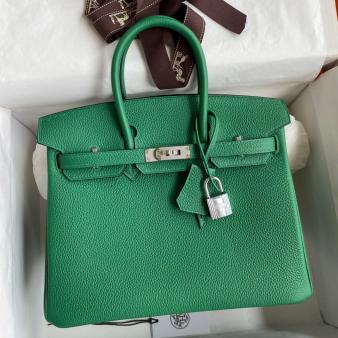 Hermes Retourne Birkin Bag 25 Handmade In Vert Vertigo Clemence Leather