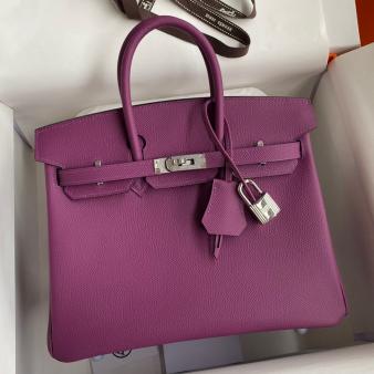 Hermes Retourne Handmade Birkin Bag 25 In Anemone Epsom Calfskin