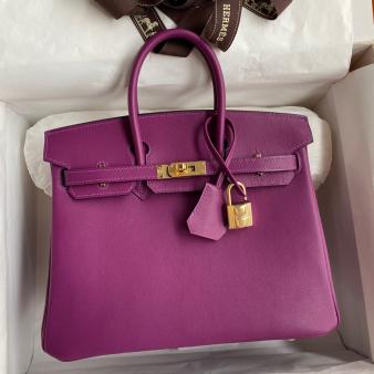 Hermes Retourne Handmade Birkin Bag 25 In Anemone Swift Calfskin