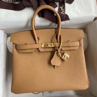 Hermes Retourne Handmade Birkin Bag 25 In Biscuit Epsom Calfskin