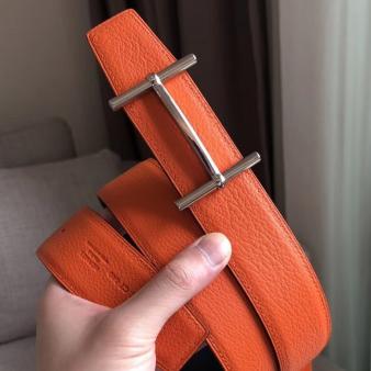 Hermes Reversible d'Ancre Belt In Orange/Noir Leather