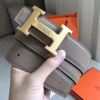 Hermes Reversible H Belt In Grey/Black Swift Leather