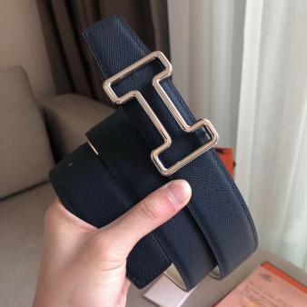 Hermes Reversible Tonight 38MM Belt in Navy/White Epsom Leather