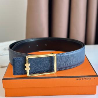 Hermes Reversible Tube H Belt 38MM in Blue Clemence Leather