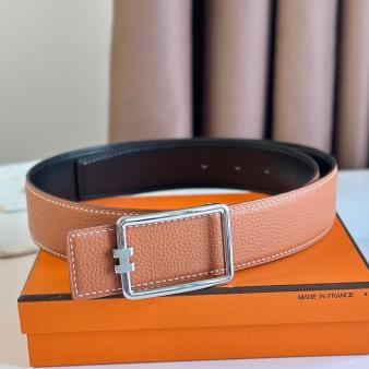 Hermes Reversible Tube H Belt 38MM in Gold Clemence Leather