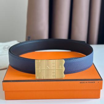 Hermes Reversible Typo Belt 32MM in Blue Epsom Calfskin